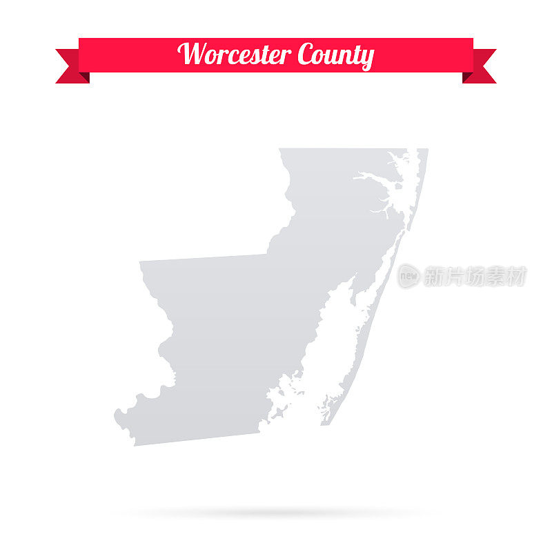 伍斯特县，马里兰州。白底红旗地图