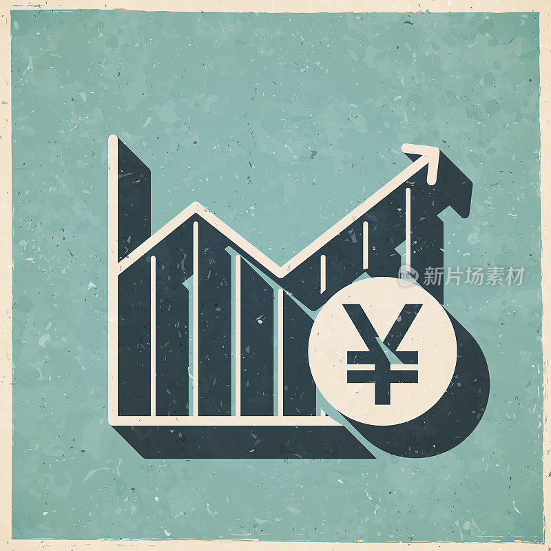 日元硬币的增长图。图标复古复古风格-旧纹理纸