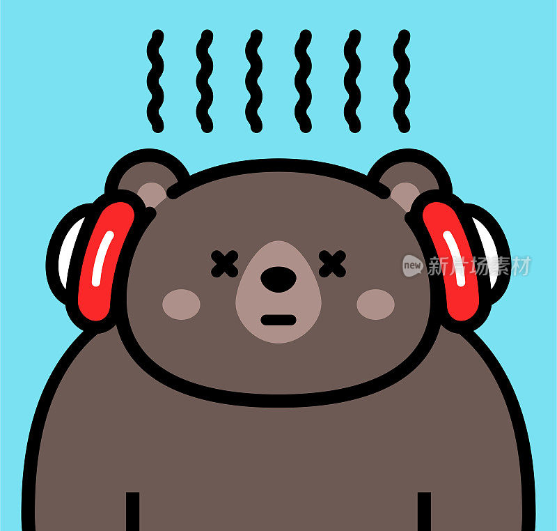 可爱的黑熊戴着耳机,感觉很不舒服