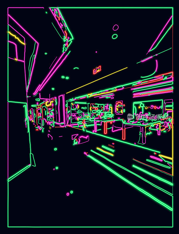 矢量LED光迷幻霓虹效果网络城市街道建筑场景背景