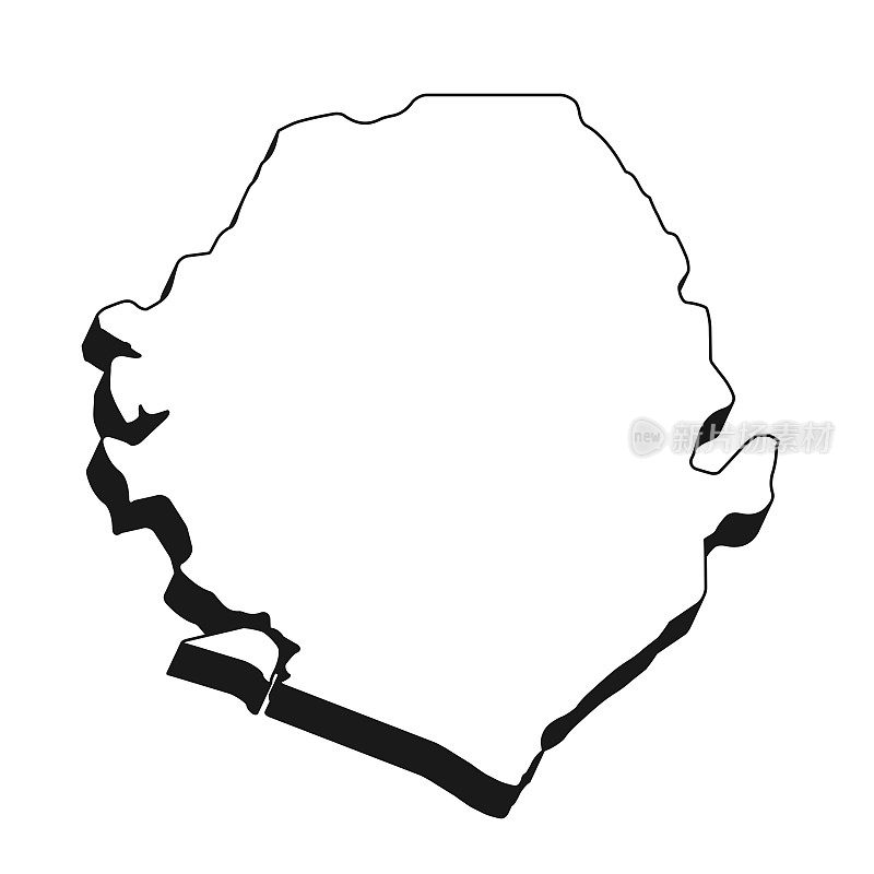 塞拉利昂地图，黑色轮廓和阴影在白色背景上