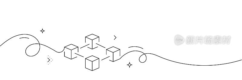 区块链图标的连续线条绘制。手绘符号矢量插图。