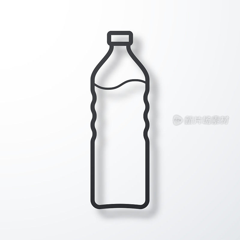 一瓶水。线图标与阴影在白色背景