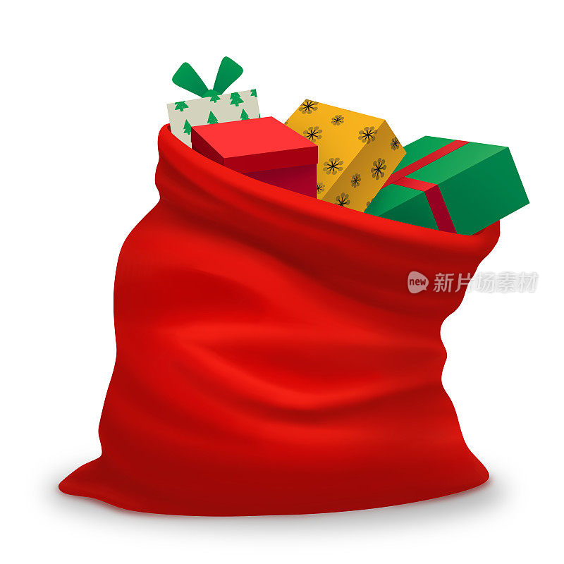 圣诞老人的大红色袋子里装满了礼物
