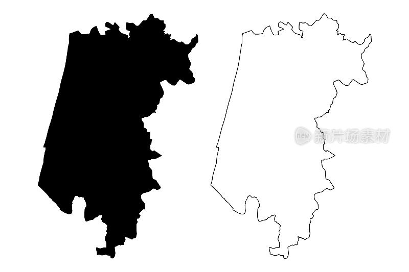 阿威罗区(葡萄牙共和国，葡萄牙)地图矢量插图，涂鸦草图阿威罗地图
