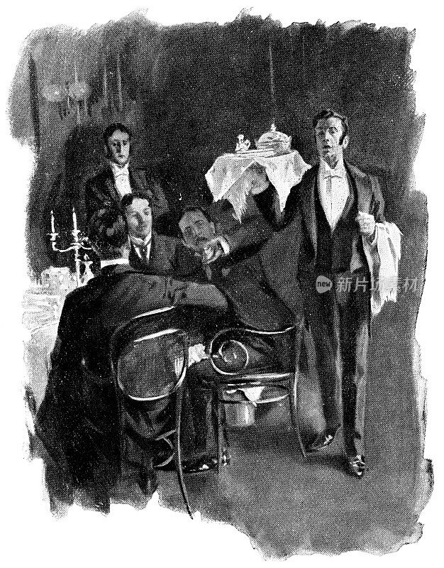 在美国纽约的晚宴上为人们服务的管家――19世纪