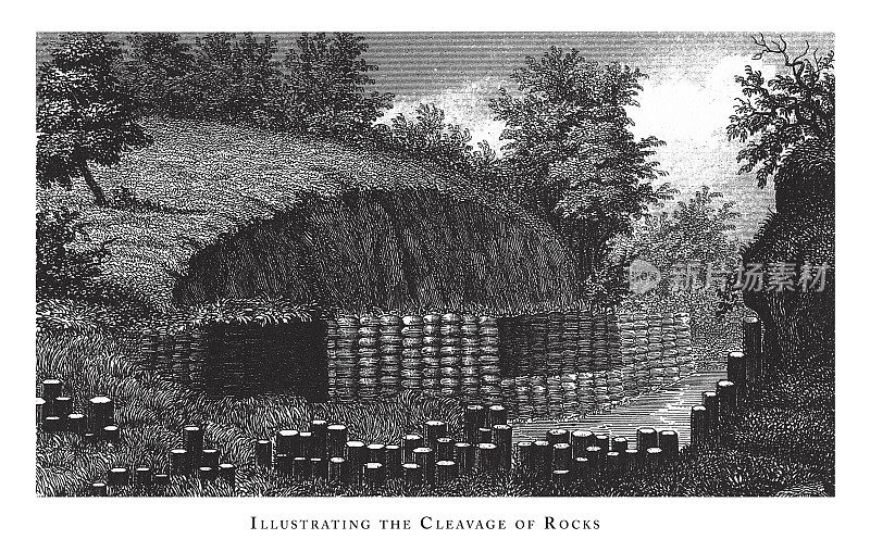 《岩石解理、岩石和山谷构成及分层雕刻古董插图》，出版于1851年