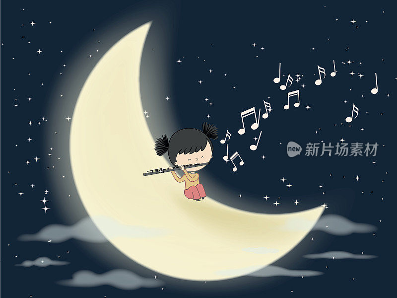 在繁星满天的夜晚，月亮上吹着长笛