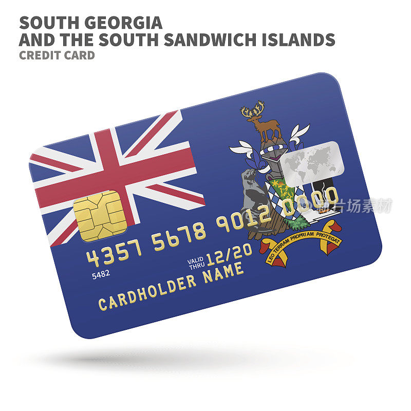 信用卡上有南乔治亚岛和桑威奇群岛国旗背景