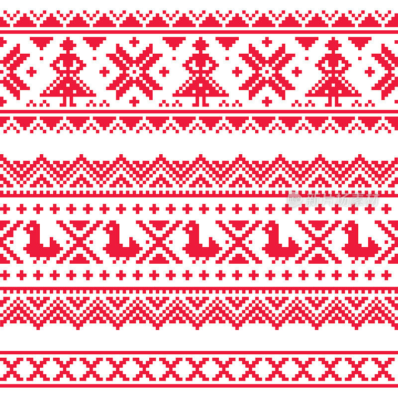 萨米人带或皮带矢量设计，拉普兰十字绣矢量图案，斯堪的纳维亚民间艺术，北欧风格