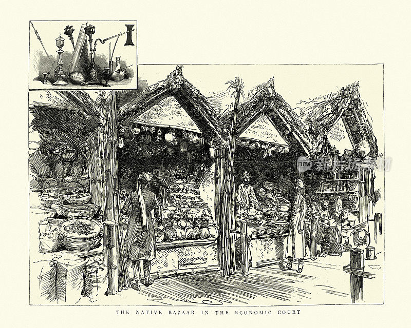 殖民地和印度展览中的印度集市，1886年