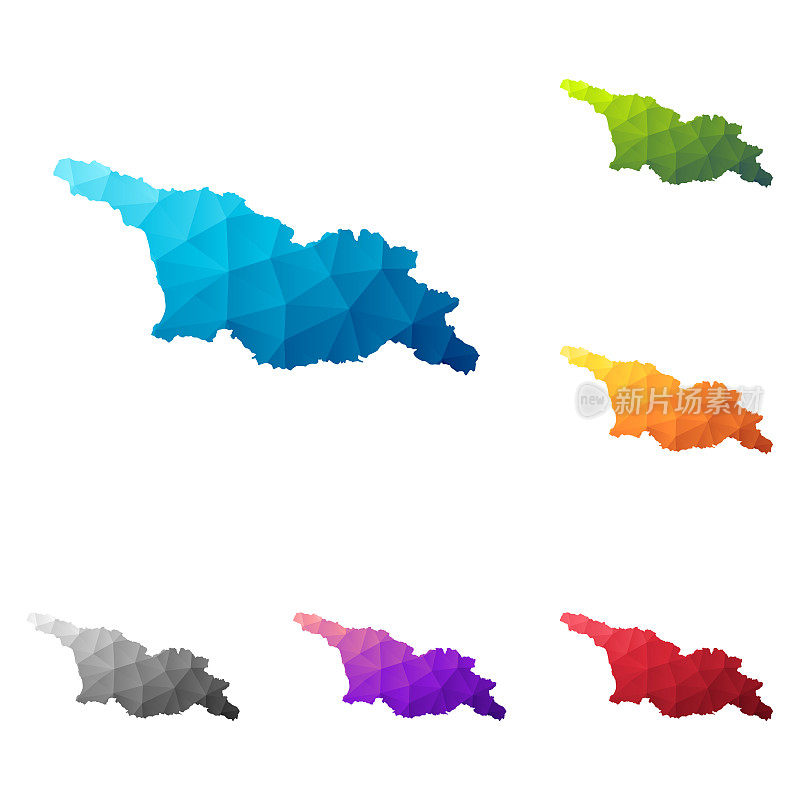乔治亚地图在低多边形风格-彩色多边形几何设计