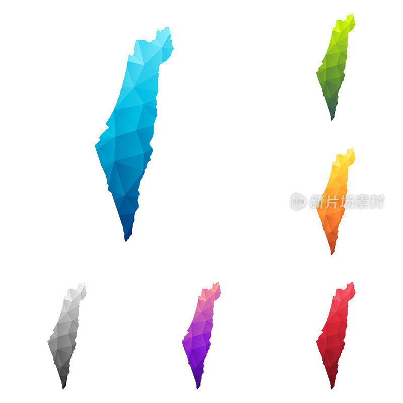 以色列地图在低多边形风格-彩色多边形几何设计