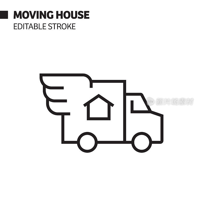 移动房子线图标，轮廓矢量符号插图。完美像素，可编辑的描边。