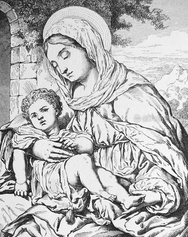 莫雷托·达·布雷西亚的《圣母与耶稣》，他是意大利文艺复兴时期的画家，来自布雷西亚