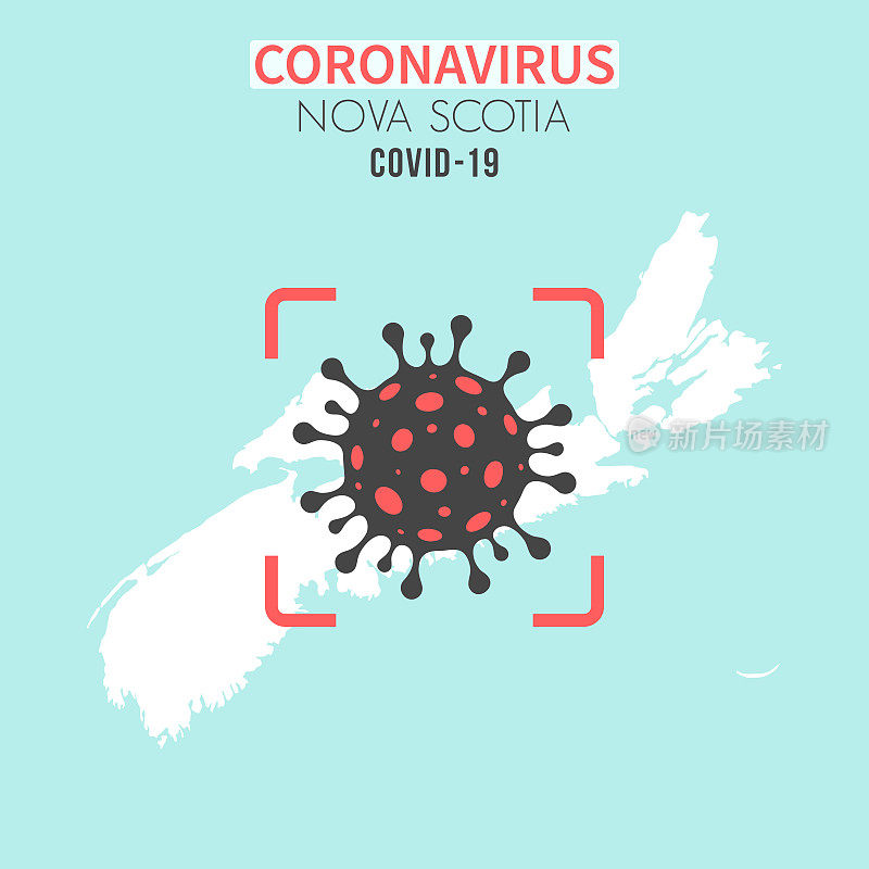 新斯科舍省地图，红色取景器中有冠状病毒细胞(COVID-19)