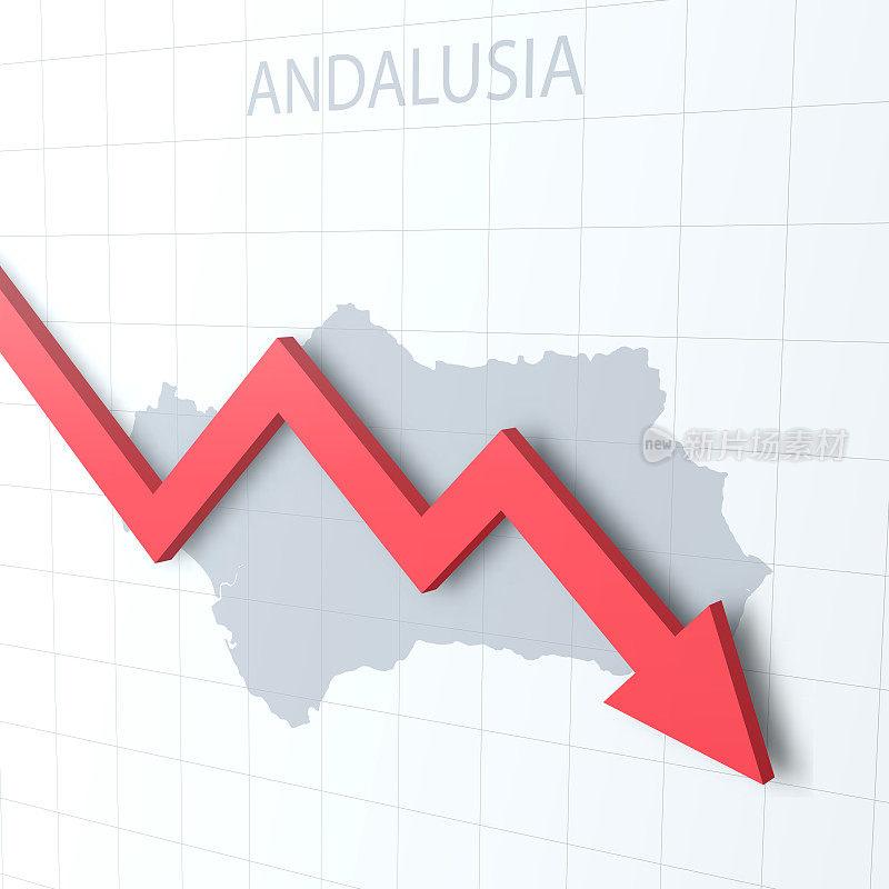 下落的红色箭头与安达卢西亚地图的背景
