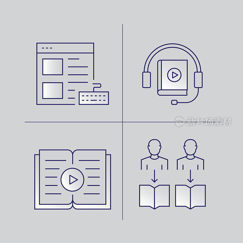 在线教育，电子学习，家庭学校相关的现代矢量图标