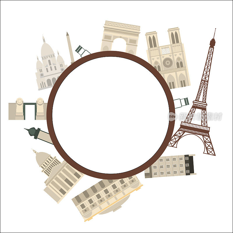 巴黎。矢量框架与巴黎地标