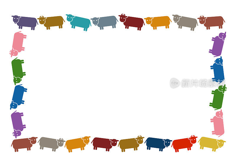 牛的矢量插图。牛，牛，牛。框架，背景图案。