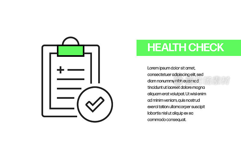 健康检查平面线图标，轮廓向量符号插图。