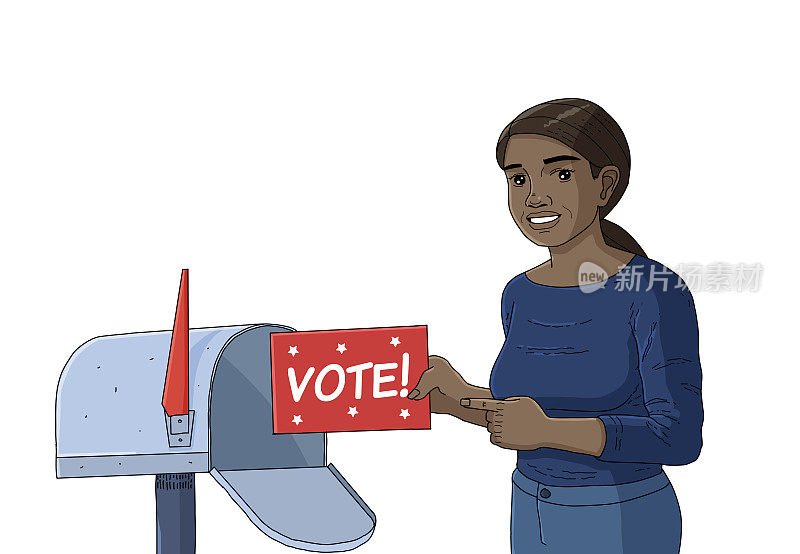 非裔美国妇女用信封寄选票