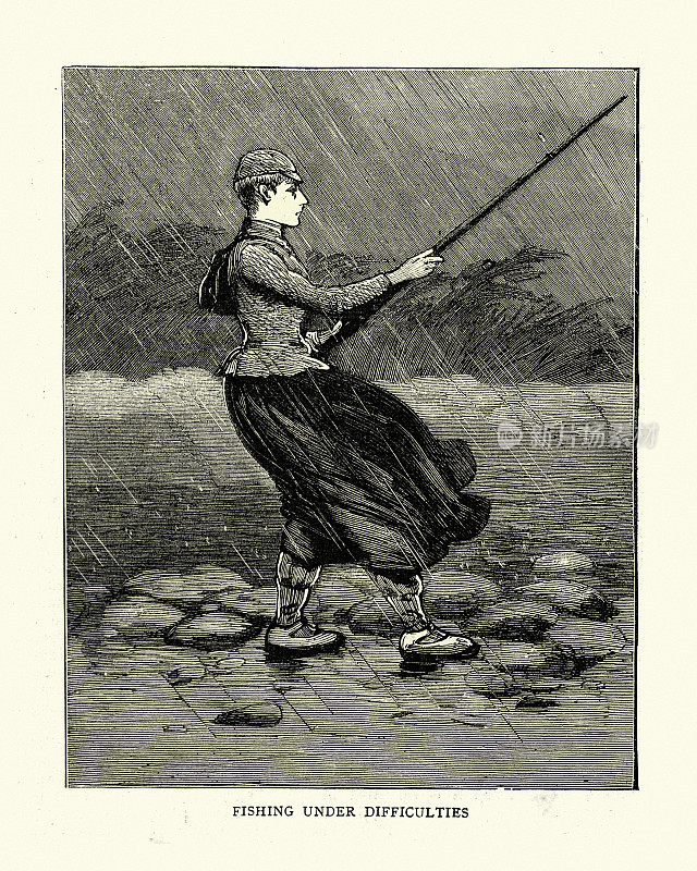 年轻女子在暴雨中，挪威，维多利亚，19世纪