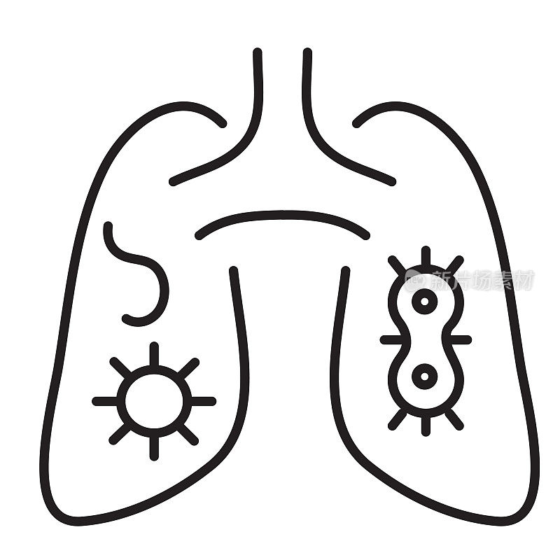 感冒和流感病毒肺部感染细线图标-可编辑中风