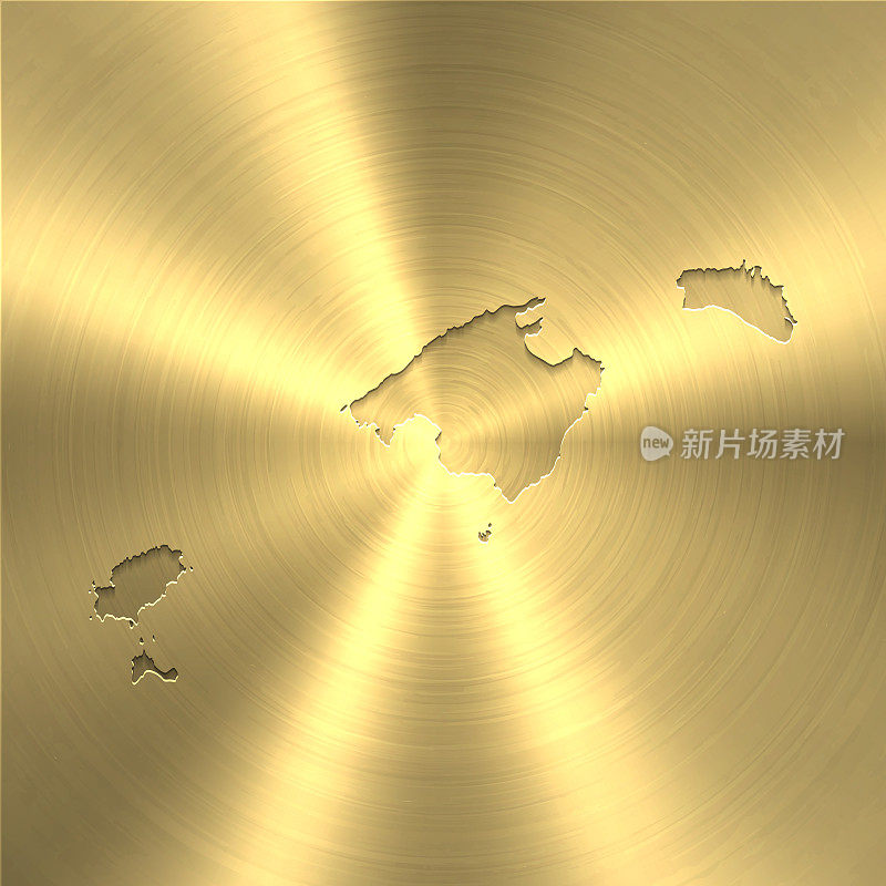 巴利阿里群岛地图上的黄金背景-圆形拉丝金属纹理