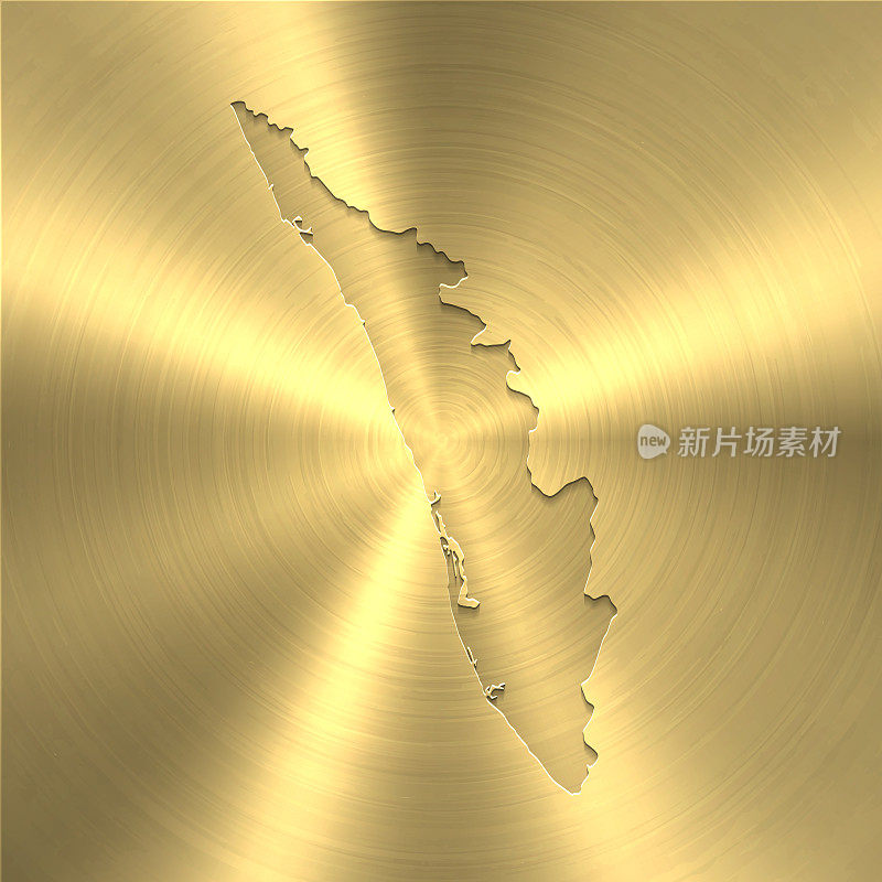 喀拉拉邦地图上的金色背景-圆形拉丝金属纹理