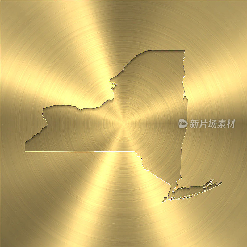 纽约地图上的金色背景-圆形拉丝金属纹理