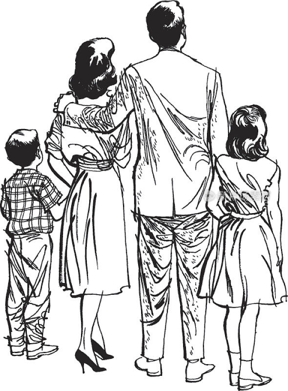 家庭成员站在一起的背影插图