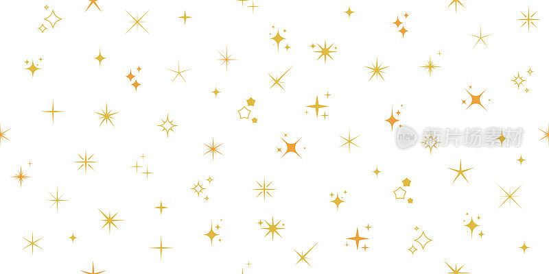 金色闪光和星星无缝模式隔离在白色背景