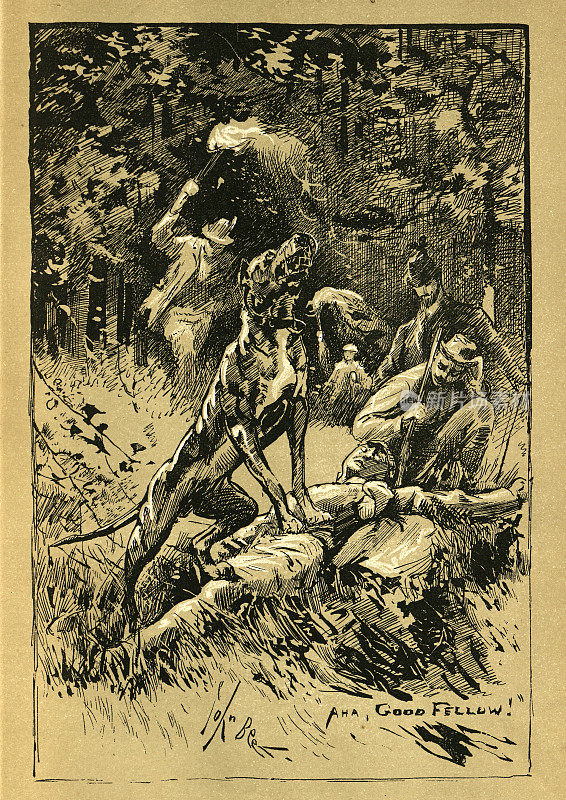 维多利亚19世纪，在一次狩猎中，一只攻击犬把一个人拖到地上