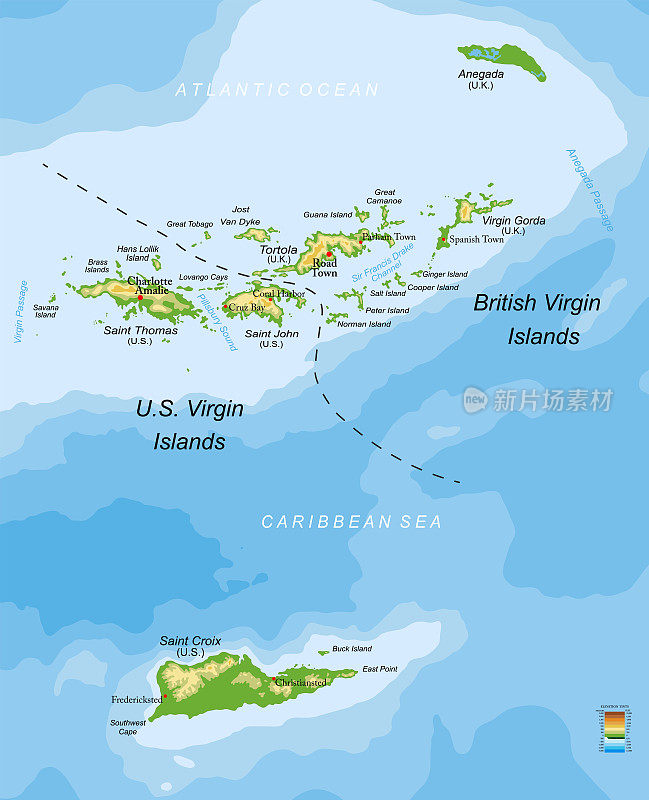 美英维尔京群岛物理地图
