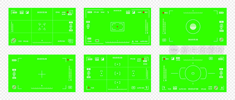 绿色彩色色度键相机rec帧取景器叠加背景屏幕平面风格设计矢量插图。