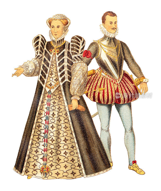 法国凯瑟琳德美第奇女王和奥地利约翰(文艺复兴时期)-复古插图