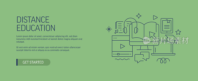 远程教育相关网站横幅线风格。现代设计矢量插图网页横幅，网站标题等。股票插图