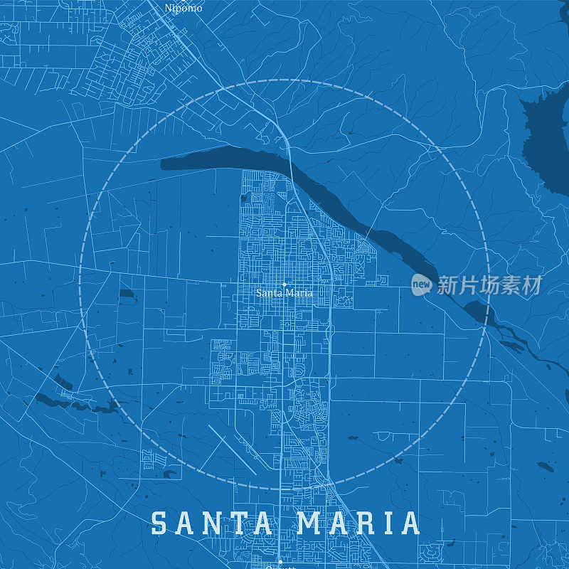 圣玛丽亚CA城市矢量道路地图蓝色文本