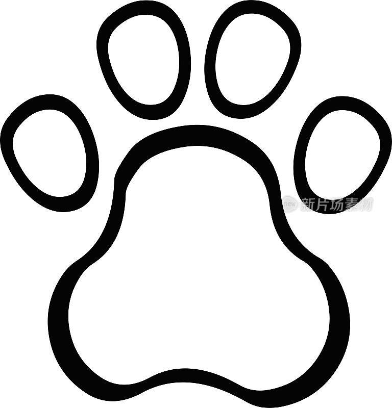 一个动物爪子的脚印的矢量插图，画在黑色和白色