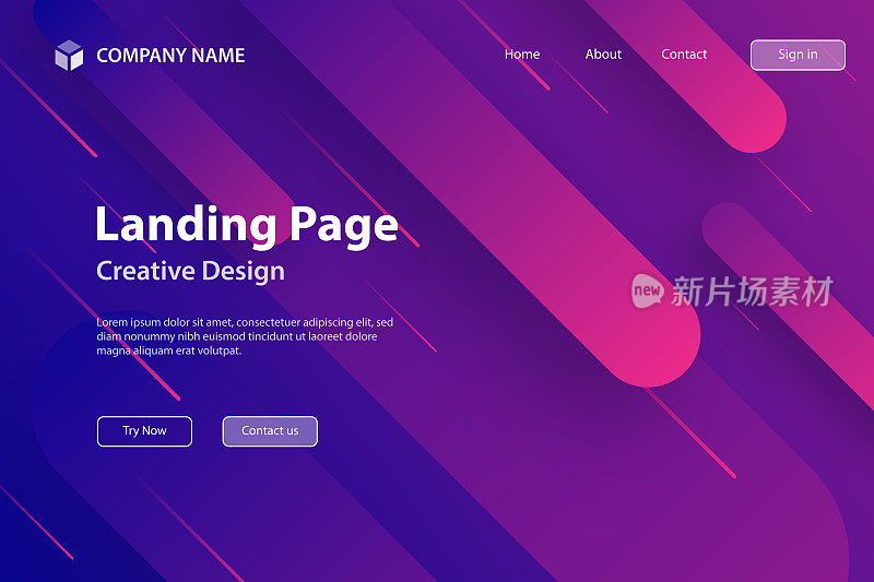着陆页面模板-抽象设计与几何形状-流行紫色梯度
