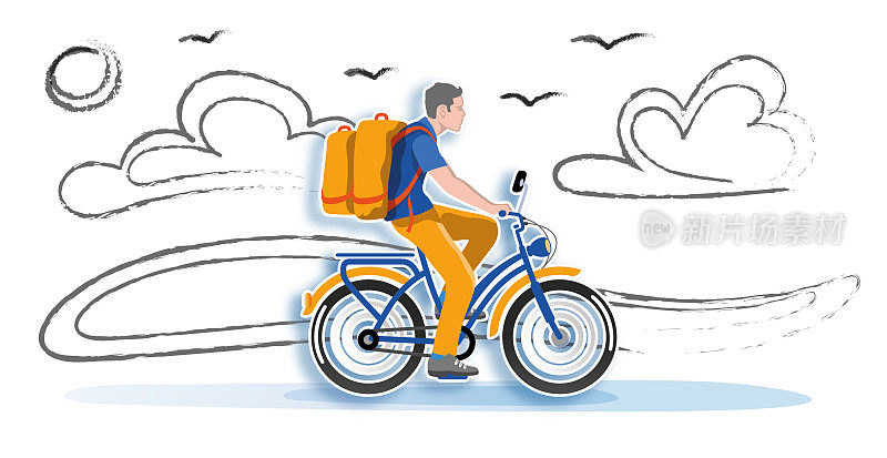 平面设计插图交付自行车在乡村道路上行驶到客户