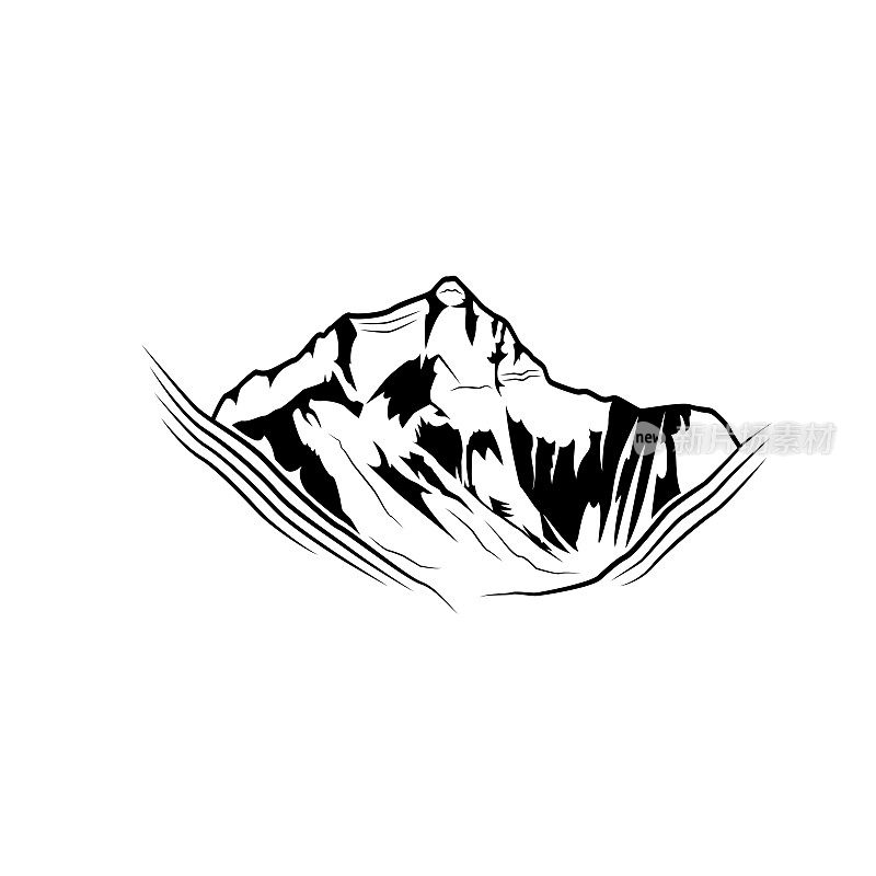珠穆朗玛峰，孤立在白色背景上。喜马拉雅山中的珠穆朗玛峰。矢量平面插图。