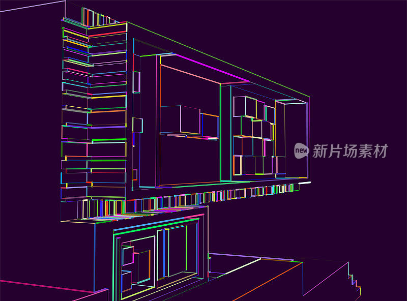 彩色线条结构未来网络空间风格霓虹灯建筑图案背景