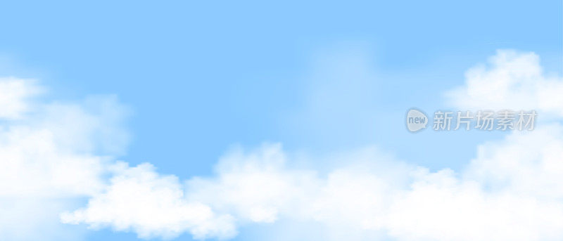 无缝蓝天与高层云背景，矢量卡通宽地平线模式的自然天空与卷云，概念所有季节旗帜在阳光明媚的春天和夏天的早晨