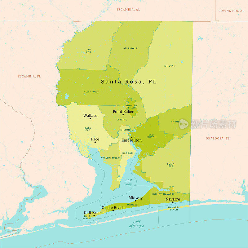 佛罗里达州圣罗莎县矢量地图绿色