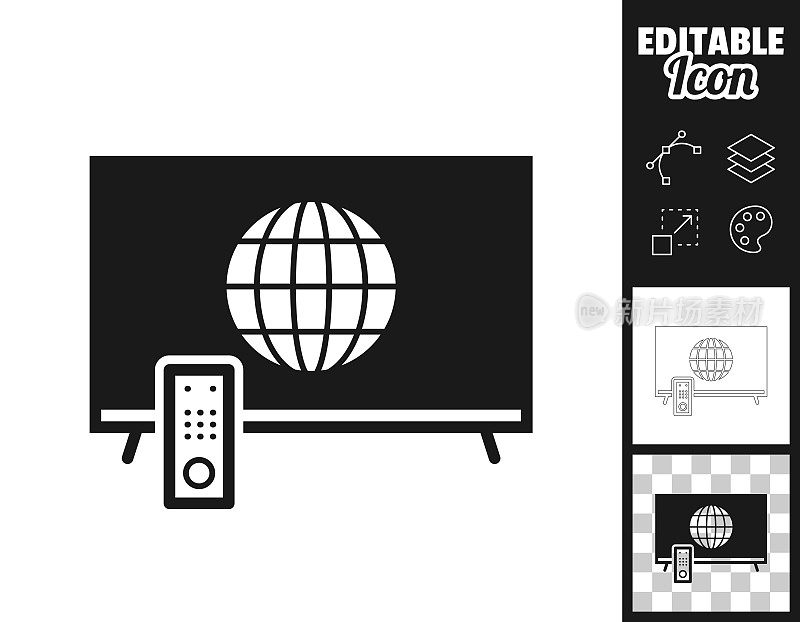 与全球电视。图标设计。轻松地编辑