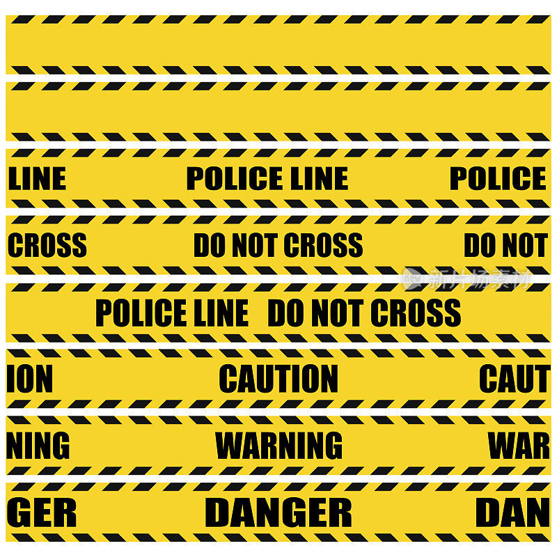 套隔离无缝设计黑黄警戒线不跨带状胶带，危险、警告、小心安全无缝带状图案