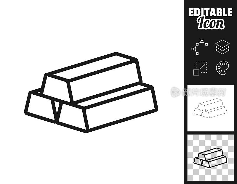 黄金锭。图标设计。轻松地编辑