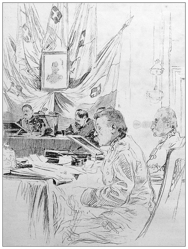 古老的图片:意大利记者在米兰战争委员会